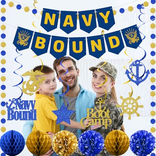 Navy Party Decorations Kit - Banner, Swirls, Pom-Poms & More