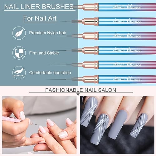 Professional Nail Art Liner Brush Set - 6 Pcs for Fine Detailing