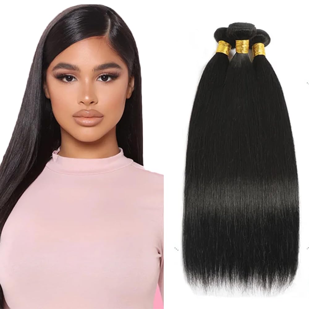 Human Hair Bundle Straight Bundles 12 14 16 inch 10A 100% Unprocessed Brazilian Virgin Hair 3 Bundles 150g #1b Color Natural Black