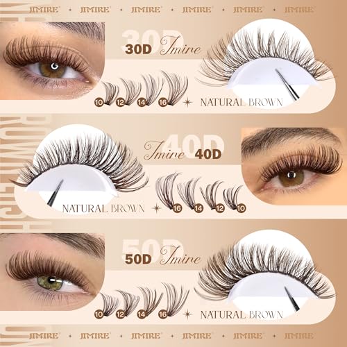 JIMIRE Brown Lash Clusters - 476Pcs Wispy D-Curl DIY Eyelash Extensions