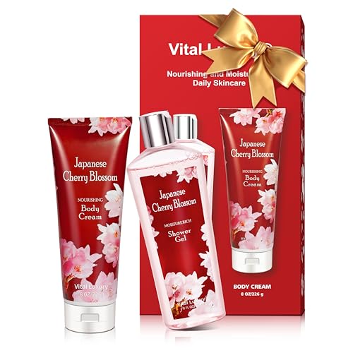 Vital Luxury Japanese Cherry Blossom Bath & Body Set Shower Gel & Body Cream for Her & Him