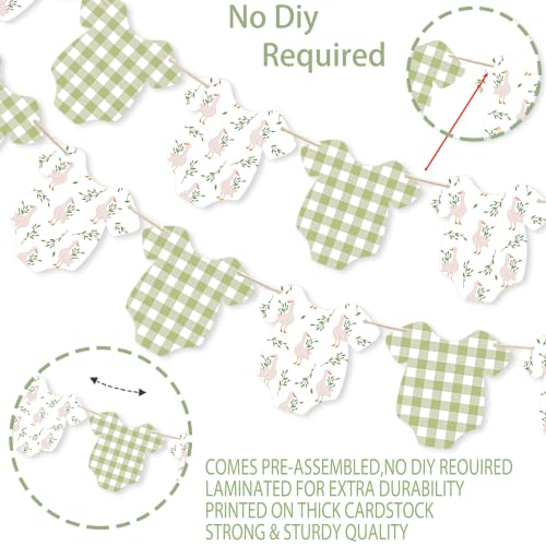 Silly Goose Sage Green Gingham Banner - 2Pcs Baby Shower Decor