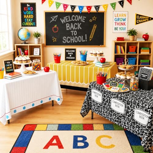 3-Pack Back to School Tablecloths - Large Disposable Rectangular Covers