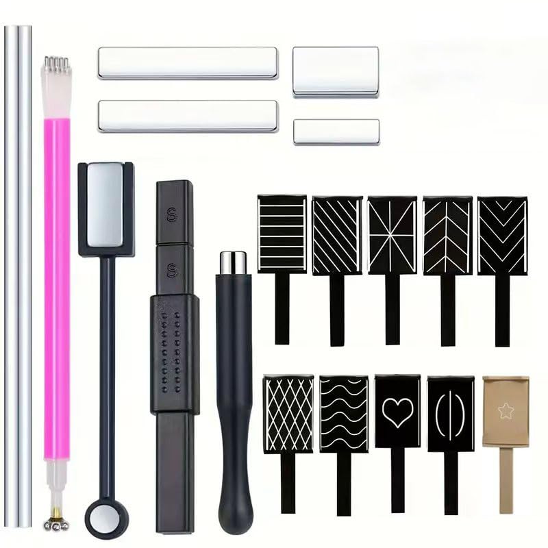19PCS Cat Eye Nail Magnet Kit - 10 Patterned Boards & Tools