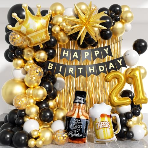 21st Birthday Decorations Kit - 150pcs Balloons, Foil Balloons & Fringe Curtains