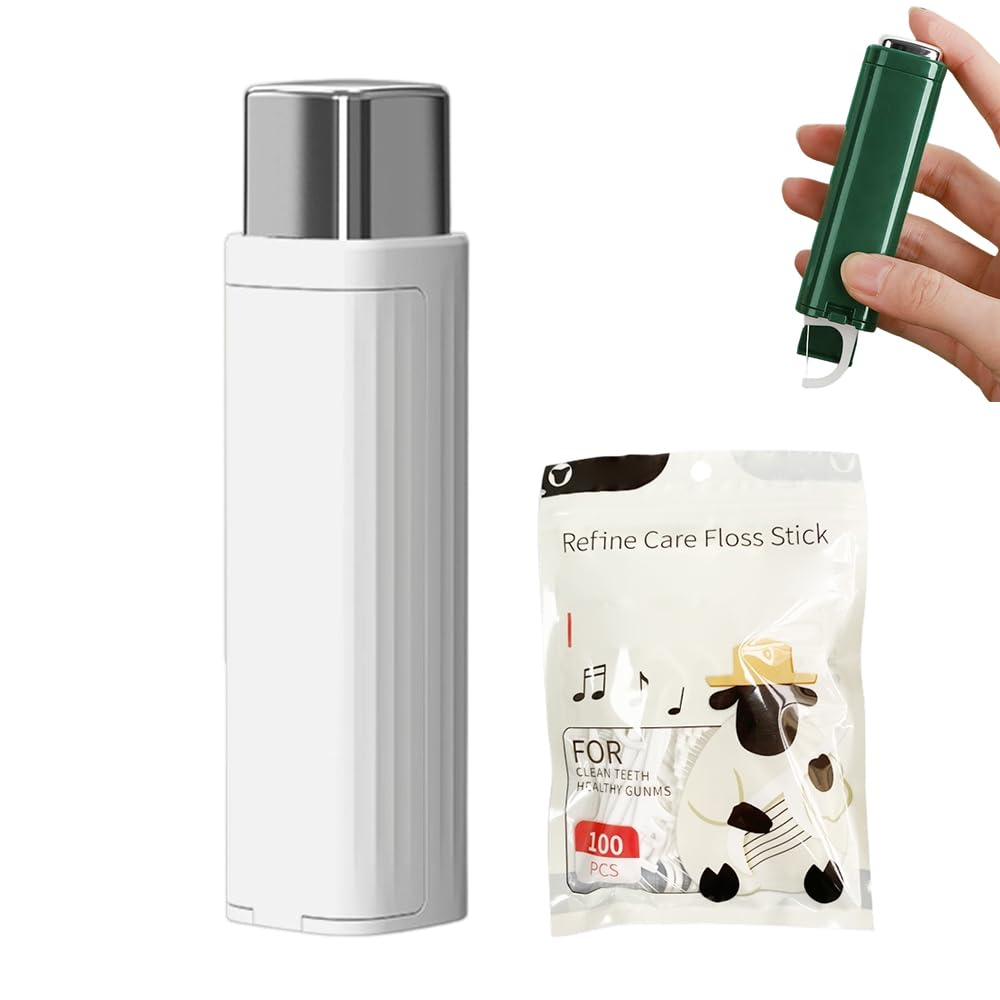 Portable Floss Dispenser with 100 Pcs Dental Floss, 2026 NEW Refillable for Home, Restaurant, and On-the-Go Oral Care for Family Hotel Travel (White)