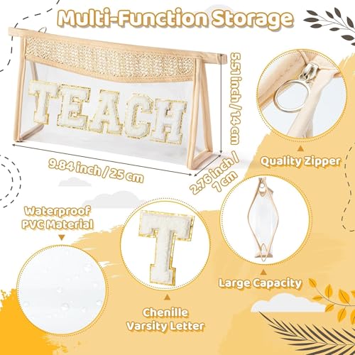TEACH Chenille Letter Cosmetic Bag - Boho Clear Waterproof Makeup Pouch