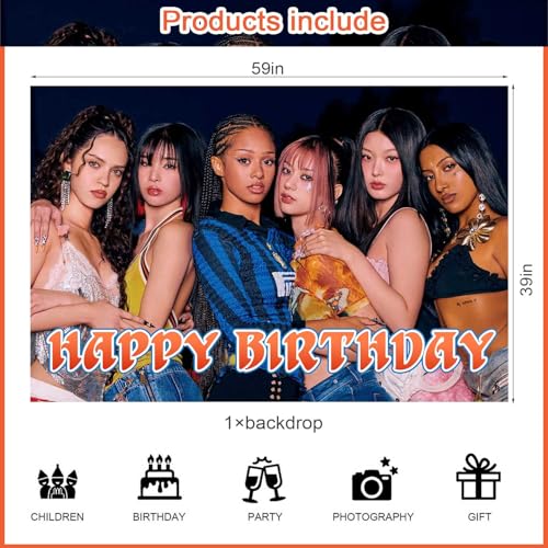Katseye Kpop Birthday Backdrop Banner & Cake Toppers Set
