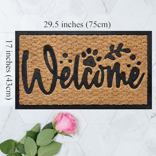 Funny Non-Slip Coconut Coir Doormat with Dog Paw Design - 30x17 Inch