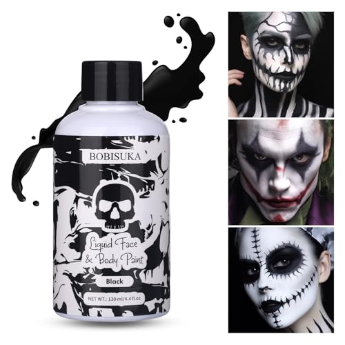 BOBISUKA Black Face Body Paint - Washable Liquid Makeup (130ml)