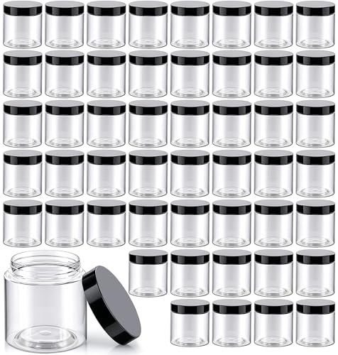 50 Pack 4 oz Clear Plastic Jars with Lids - Leak-Proof Cosmetic Containers
