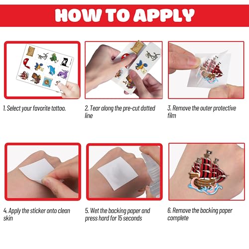 Pirate Temporary Tattoos for Kids - 60 Pre-Cut Party Favors