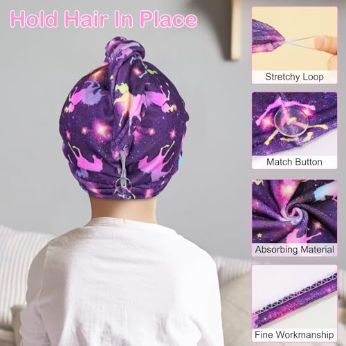 Basumee Dark Unicorn Microfiber Hair Towel Wrap for Kids - 2 Pack