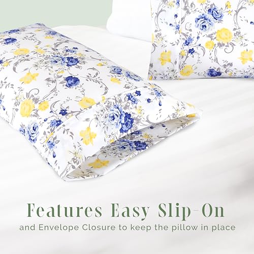 Elegant Comfort King Pillowcase Set - 2 Floral Print Microfiber Covers