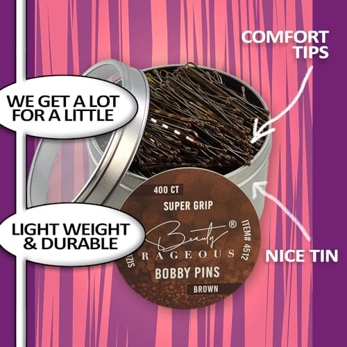 Super Grip Bobby Pins - 1.9 Inch Brown - 400 Count for All Hair Types