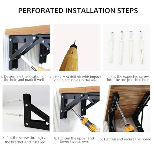 Storystore 8-Inch Folding Shelf Brackets - Heavy Duty Space-Saving Design