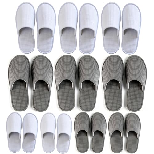 Spa Slippers for Guests 6/10/12 Pairs Jacquard Fleece Closed-Toe Washable Reusable