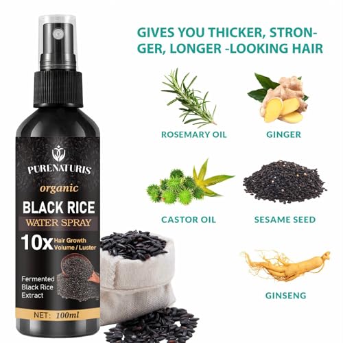 PureNaturis Castor Oil Ginger Rice Water Hair Growth Serum - Leave-In Spray for Thicker, Fuller Hair - 3.5 fl oz