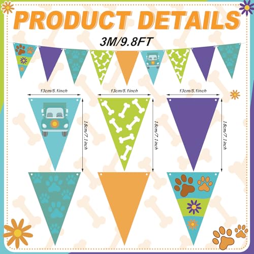 Cartoon Dog Pennant Banner - 5 Pcs Colorful Paper Flags