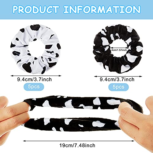 Xinnun 10 Pcs Cow Print Hair Ties White & Black Cow Pattern Elastic Hair Bands