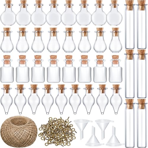 Geiserailie 50 Pcs Mini Glass Jars with Cork Stoppers, Transparent Style C
