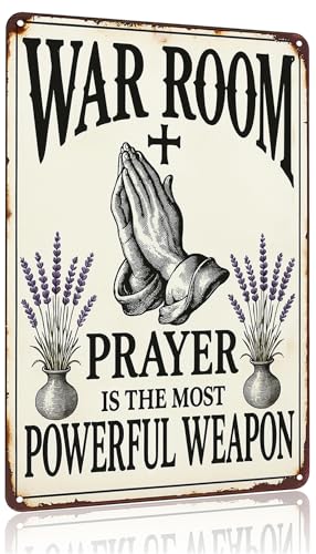 Vintage Christian Prayer Tin Sign - Powerful Weapon Wall Art
