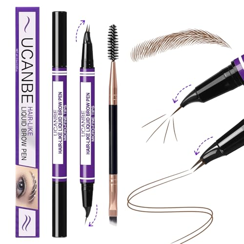 UCANBE Soft Brown Curved Eyebrow Pencil with Dual-Ended Spoolie & Precision Tips
