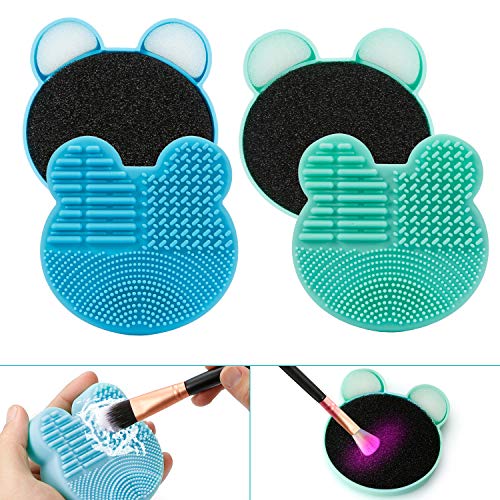 TailaiMei 2 Pack Makeup Brush Cleaning Mat with Color Removal Sponge, Silicone & Scrubbing Pad for Wet & Dry Cleaning