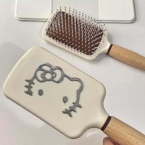 NSRAOIM Air Cushion Scalp Massage Hair Brush - Wooden Handle, White