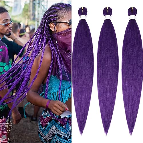 26 Inch Purple Pre-Stretched Braiding Hair Extensions - 3 Packs