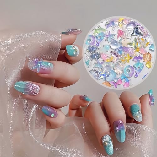 100PCS Summer Beach Nail Charms - 3D Starfish & Shell Gems