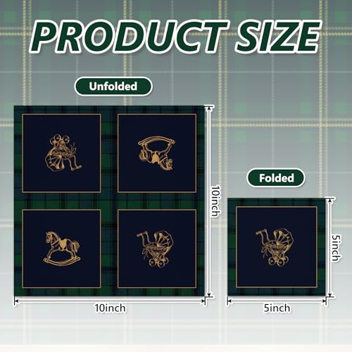 50Pcs Baby Shower Cocktail Napkins - Green Blue Tartan Plaid