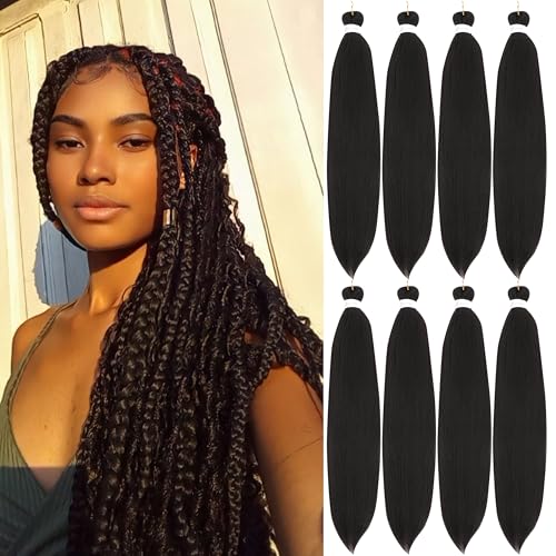 Abrastin Pre Stretched Dark Brown Braiding Hair 30 Inch Pack of 8 - Yaki Texture Synthetic Extensions for Box Braids & Crochet Styles