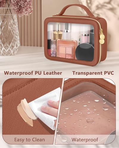 Soimeat Medium Brown Clear Makeup Bag - Portable Waterproof Cosmetic Organizer