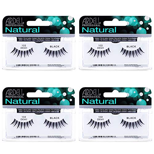 Ardell 102 Demi Black False Eyelashes 4 Pack - Natural, Reusable, Lightweight for Beginners & Makeup Lovers
