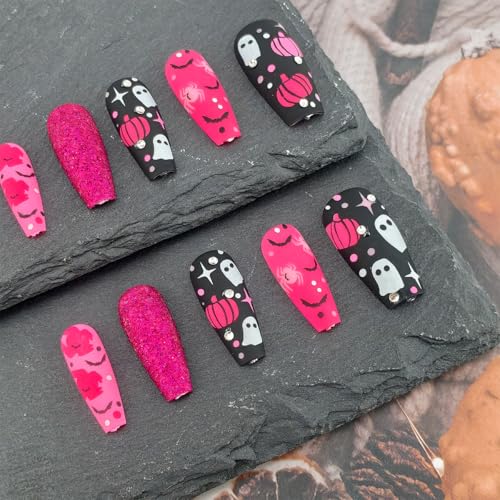 Halloween Press On Nails Medium Coffin Fake Nail Set with 3D Rhinestones & Spiders - Halloween Nails-5