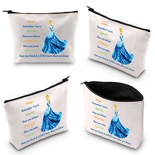 Always Cinderella Princess Makeup Bag - 23x17 cm Cotton Canvas Zipper Pouch for Women & Girls