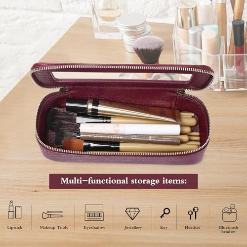 Pinkmik Burgundy Slim Clear Travel Makeup Brush Case Waterproof Organizer
