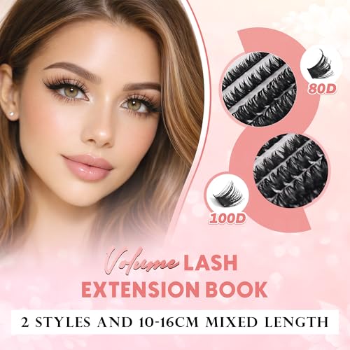 TREZUMA 100D Kit Wispy Lash Clusters DIY Eyelash Extension Set with Bond & Tools