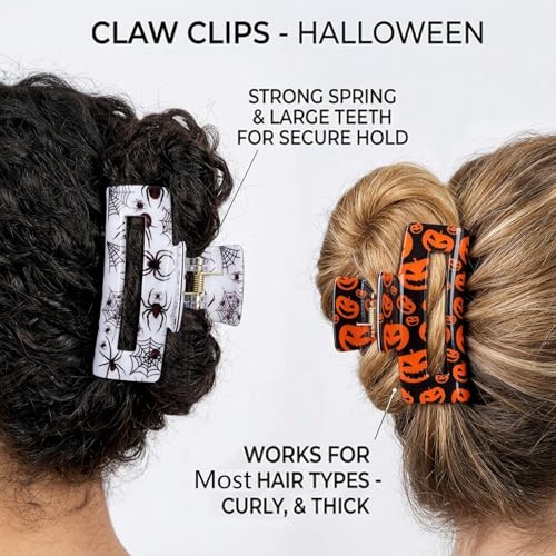 Budsmile 4PCS Halloween Hair Claw Clips – Pumpkin Spider Web Cat Lattice Nonslip Orange Pack