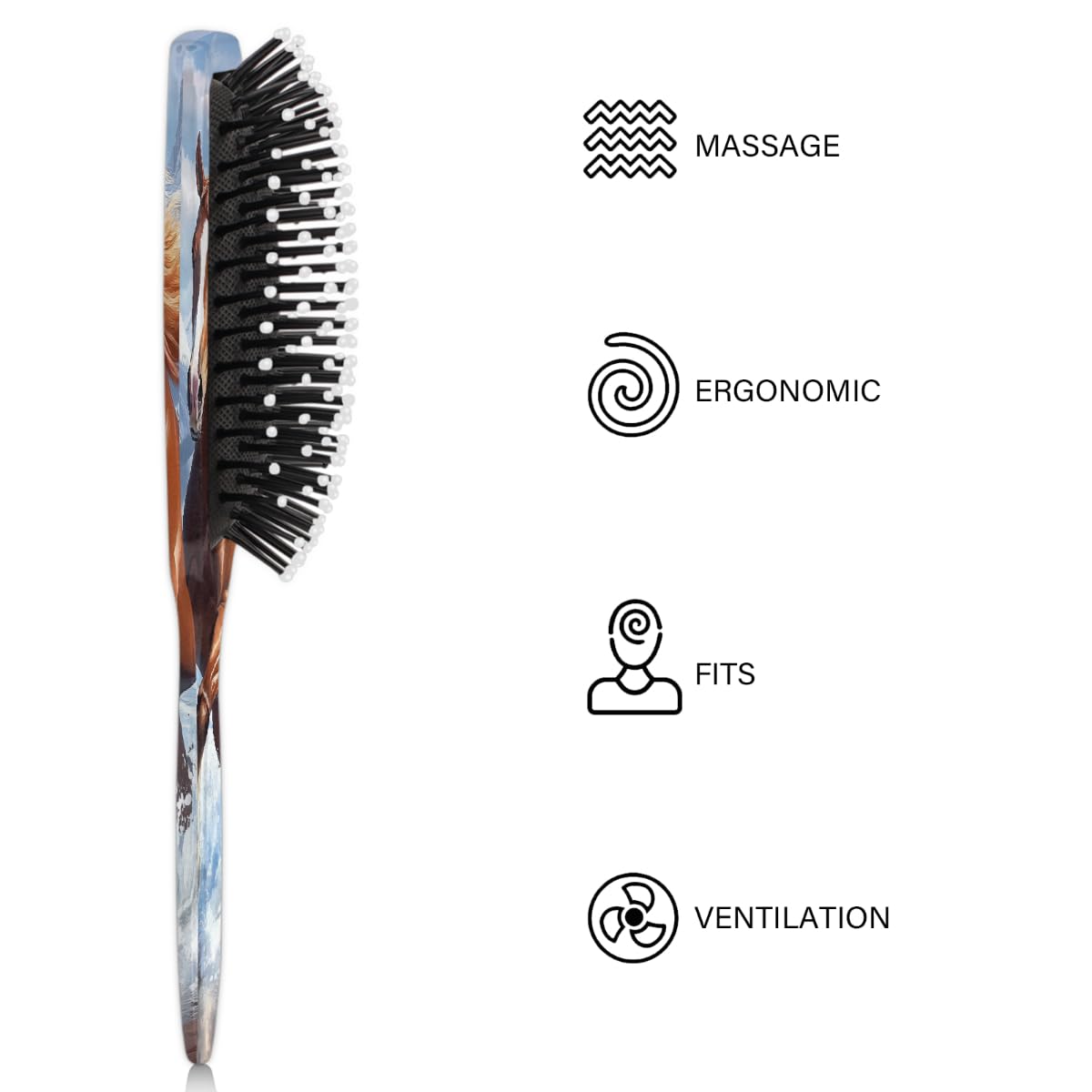Yeahhhlife Curly Hair Brush, Running Horse Snow Mountain Detangler Brush with Ultra-Soft Bristles, Detangling Hairbrush for Curly, Straight, Damaged Hair