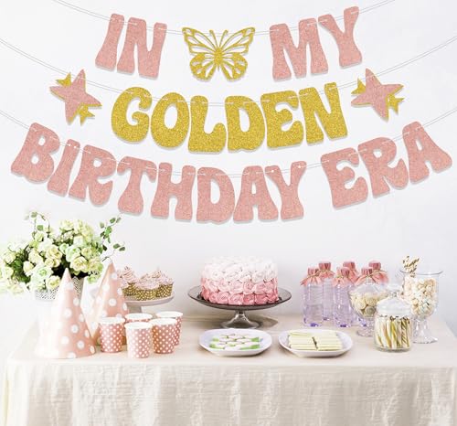 In My Golden Birthday Era Banner - Rose Gold Glitter Party Decoration