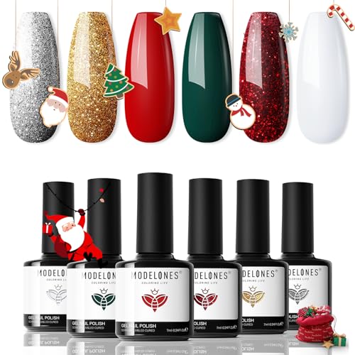 Modelones Glitter Gel Nail Polish Set Christmas Gift - 6 Colors, Long-Lasting