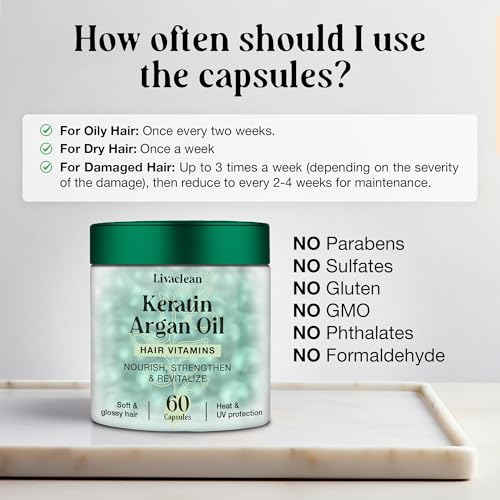 LivaClean Hair Serum Capsules for Frizzy, Damaged Hair - 60 CT
