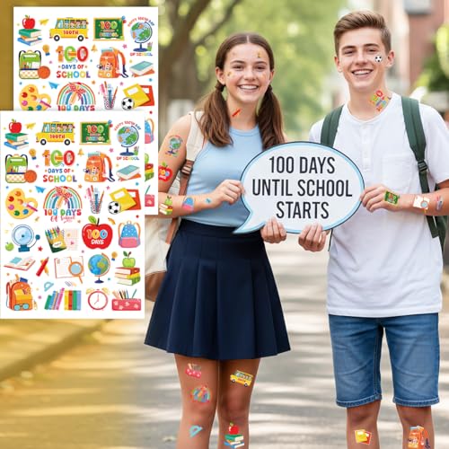 8 Sheets 200+ School Themed Temporary Tattoos for 100 Days Celebration & Party Favors