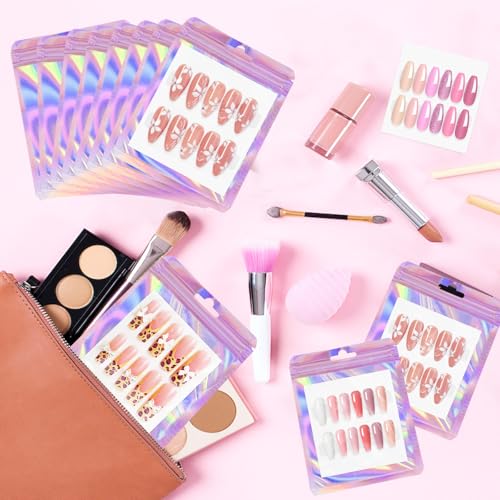 Press-On Nail Stand & Packaging Bag Set - 50 PCS Aurora Pink Storage Kit