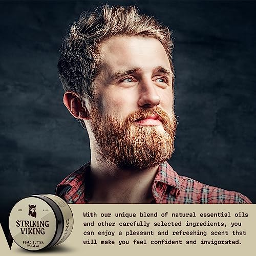 Striking Viking Beard Butter - Non-Greasy Moisturizer With Natural Ingredients (Vanilla, 4oz) - Keep Your Beard Hydrated and Refreshing