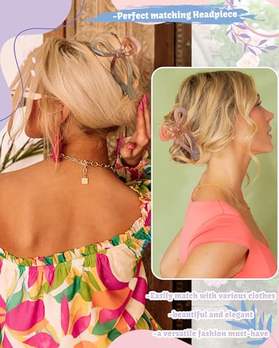 4 PCS Bow Hair Claw Clips Set - Purple, Rose Red, Orange, Light Brown