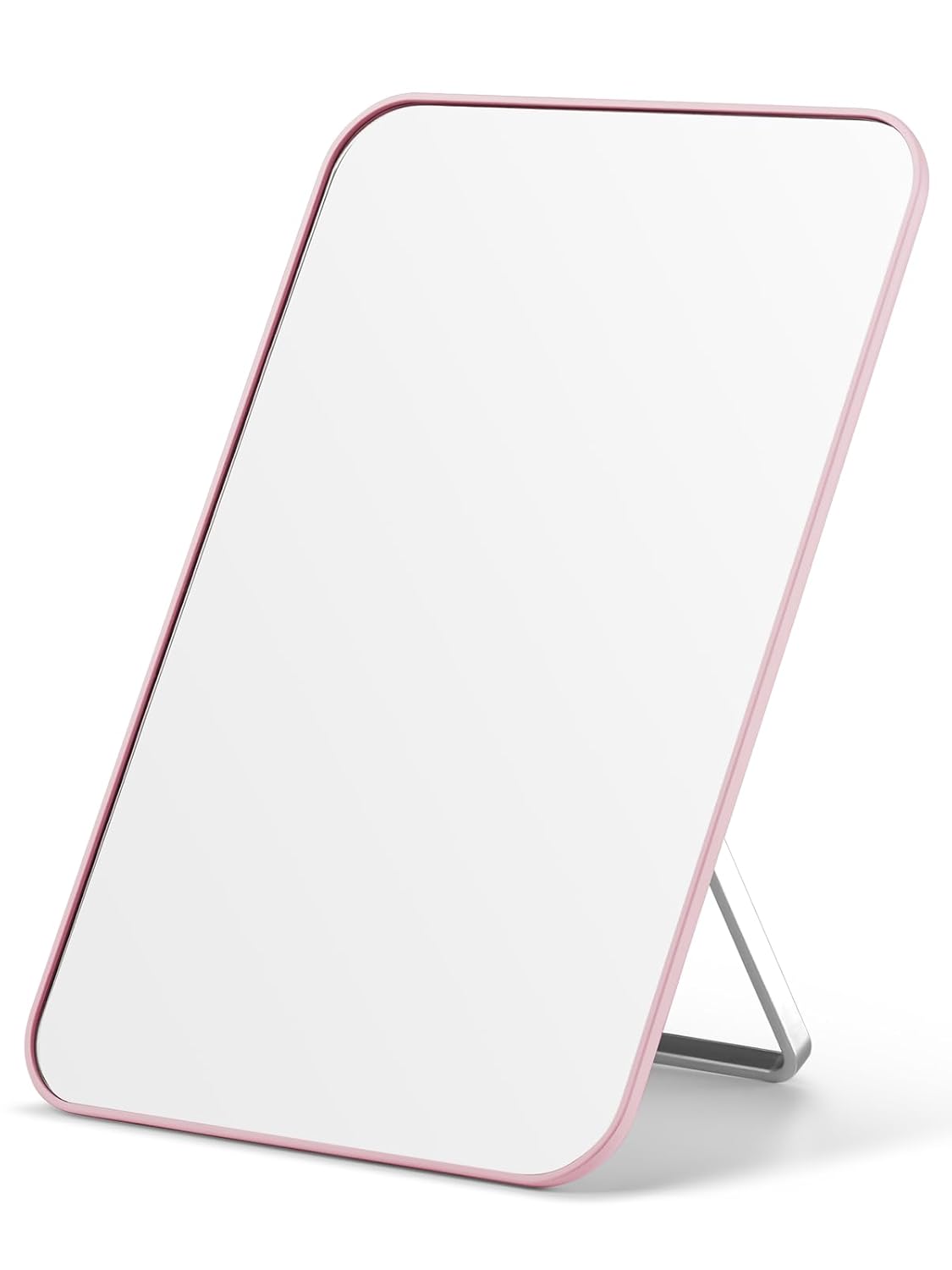 Desk Makeup Mirror - OMIRO 8 x 5 Inches Foldable Table Mirror with Hanging Hole | Pink for Travel and Shaving