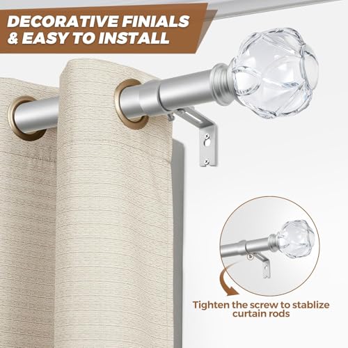 KAMANINA Crystal Netted Texture Curtain Rod Finials - 2 Pcs for 1 or 7/8 Inch Rods